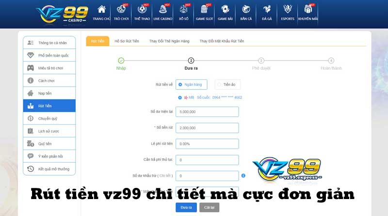 Rút tiền vz99 chi tiết mà cực đơn giản